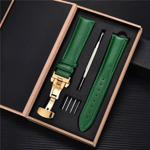 Dây Đeo Đồng Hồ Bằng Da Bò Thật 16mm 18mm 20mm 22mm Có Hộp Gỗ Dành Cho Nam Và Nữ