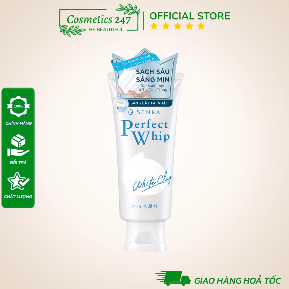 Sữa rửa mặt Senka Perfect White Clay 120g tẩy tế bào chết dưỡng trắng sáng ẩm mịn đều màu da