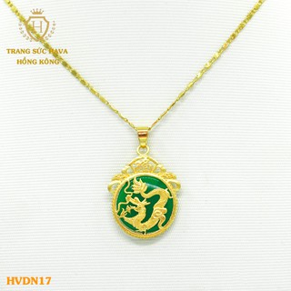 Dây Chuyền, Vòng Cổ Nữ Mặt Rồng Đính Đá Màu Xanh Mạ Vàng Non Cao Cấp - Trang Sức Hava Hong Kong