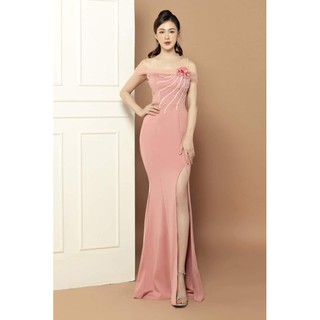 Đầm dạ hội thiết kế trễ vai kết hạt sang trọng (đầm dự tiệc cao cấp) tặng hoa tai thời trabg xinh xắn