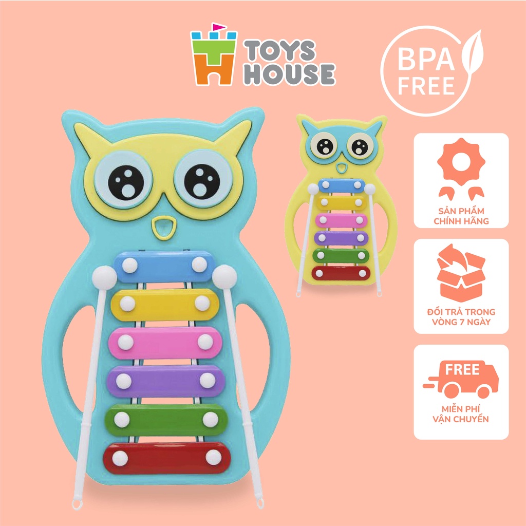Ảnh Đàn đồ chơi cho bé Bộ đàn gõ Xylophone hình cú mèo đáng yêu Toyshouse 6 Phím 2 dùi 1