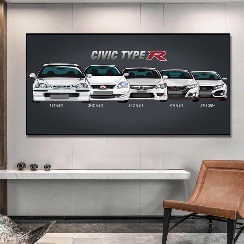 Nghệ Thuật Treo Tường Mô Đun Hình Áp Phích Vải HD In Retro Honda CIVIC Loại R Tranh Ô Tô Hiện Đại Trang Trí Nhà Cửa Phòng Khách Nghệ Thuật Treo Tường