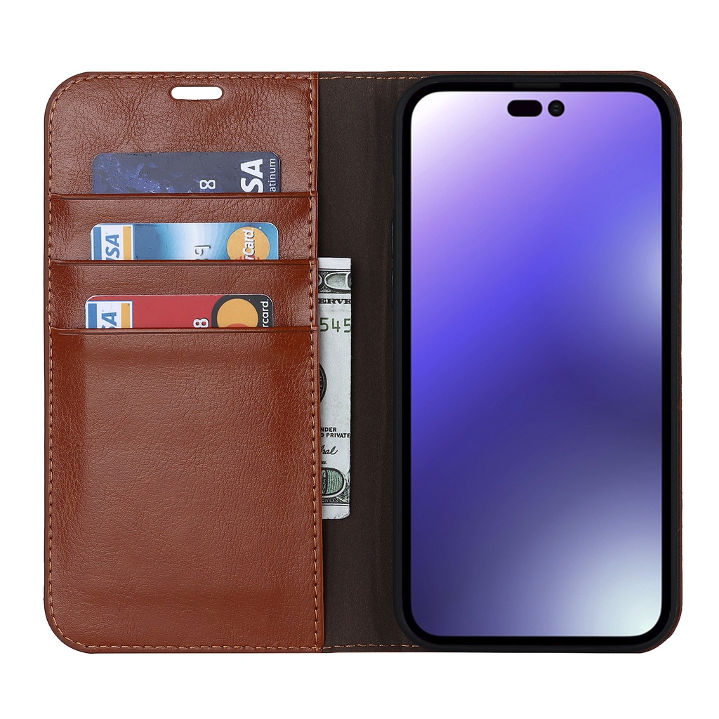 Ốp Điện Thoại Lật Mỏng Sang Trọng Cho iPhone 15 13 12 16 14 11 Pro Max Plus Khe Cắm Thẻ Ví Kinh Doanh Da Thật Chính Hãng Bao Da