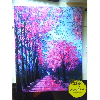 Tranh tô màu số hóa Madoca có khung 40x50cm Đường cây tím T213