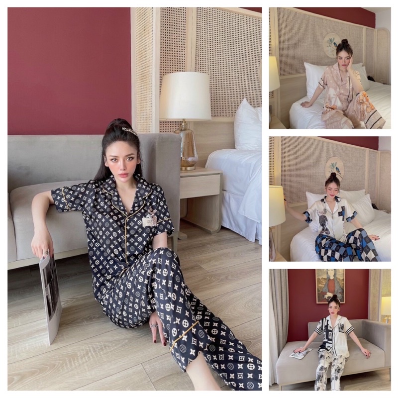 Đồ bộ pyjama mặc nhà lụa latin tay ngắn quần dài