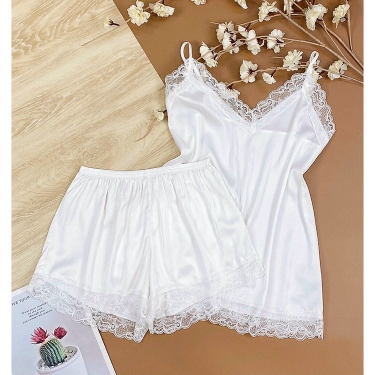 Bộ ngủ lụa hai dây sexy cao cấp Bộ mặc nhà siêu quyến rũ