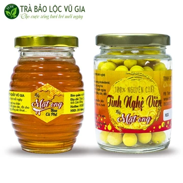Combo Viên Nghệ Đỏ Mật Ong và Mật Ong Nguyên Chất Hoa Cà Phê Nguyên Chất Vũ Gia 100gr/ml