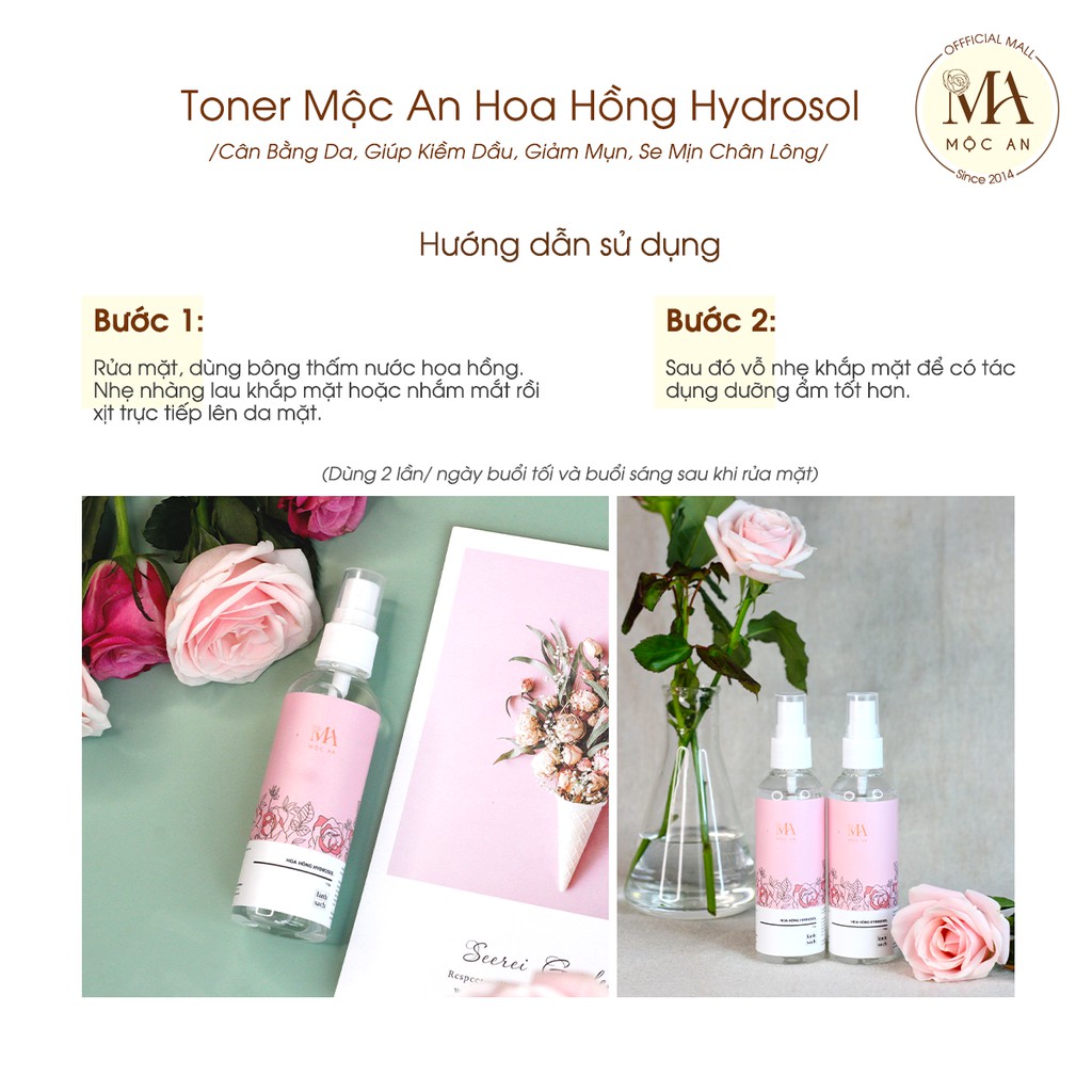 Ảnh Toner Mộc An Hoa Hồng Hydrosol Cân Bằng Da, Giúp Kiềm Dầu, Giảm Mụn, Se Mịn Chân Lông 100ml 3