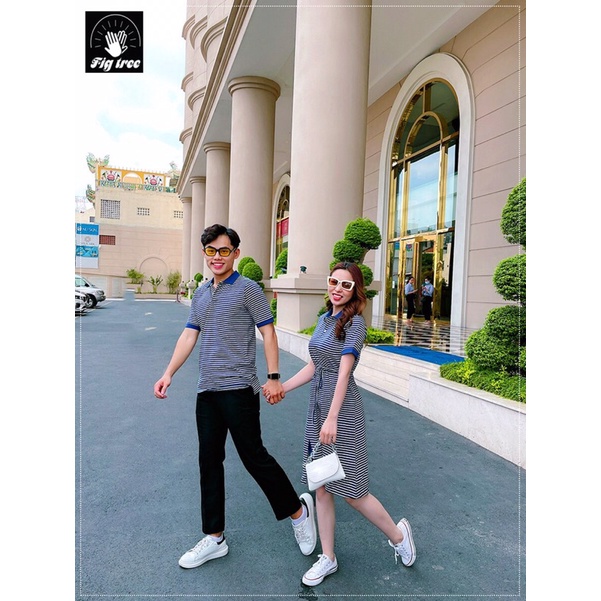 Combo áo gia đình Fig Tree polo sọc xanh đen trắng