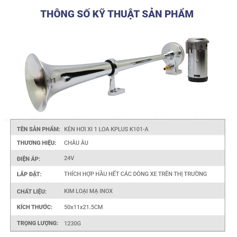 Kèn Hơi Xi 1 Loa KPLUS K101-A 24V (Rơ Le Và Mô Tơ)