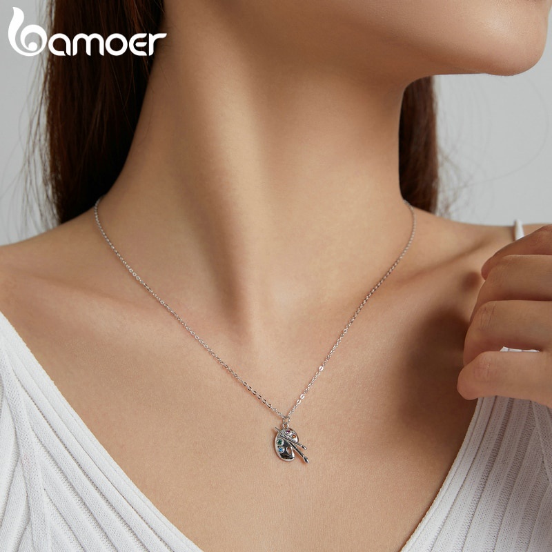 Dây Chuyền Bamoer Scn457 bạc 925 Màu Bạc Mặt Hình Bảng Vẽ Nghệ Thuật Và Cọ Đính Đá Zircon Thời Trang Cho Phụ Nữ