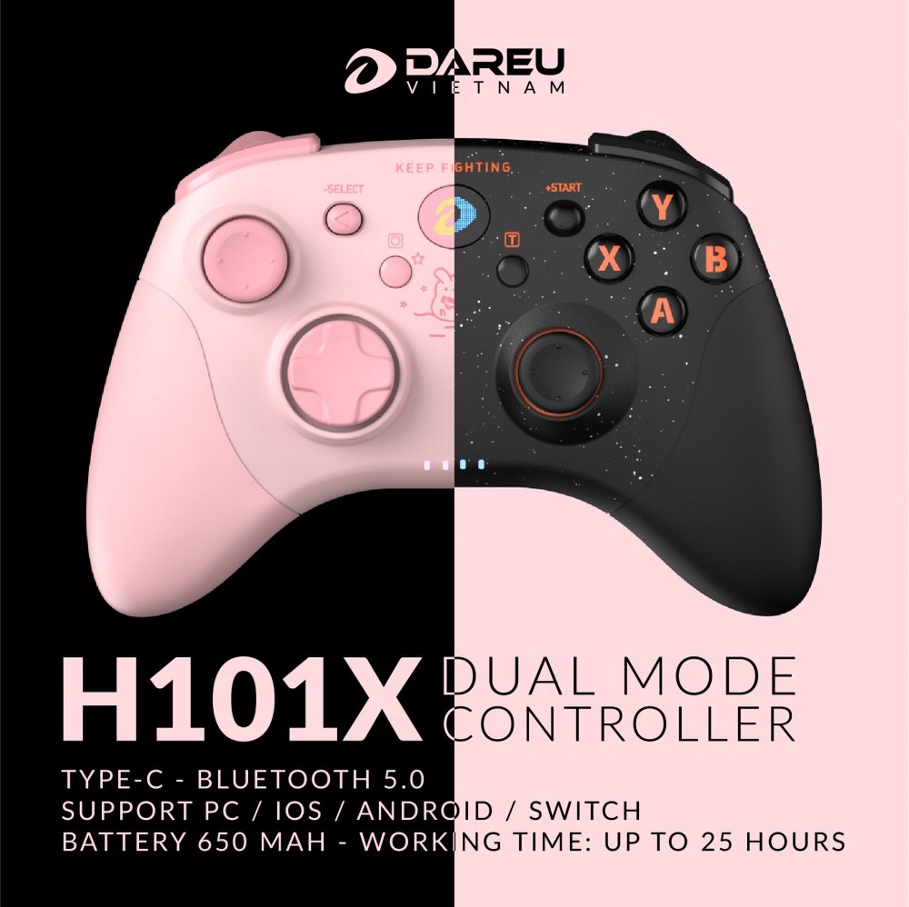 Mô tả Tay cầm game Dareu H101X Hồng / Đen không dây ( Pin sạc 650mAh, Bluetooth 5.0 ,Dây Type-C ) - 8