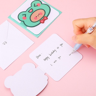 3 Thiệp Chúc Mừng Động Vật Và Cô Bé Kèm Phong Bì 9.3*9.3Cm - Vpp Thỏ Hồng - Thỏ Hồng VPP