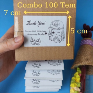 Combo 100 Tem dán thank you hình Doraemon cute, có sẵn keo kích thước 7x5cm
