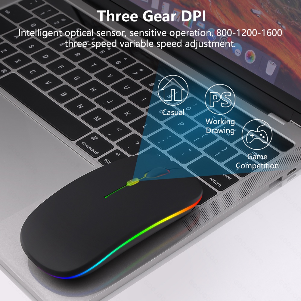 Ảnh Chuột ko dây bluetooth GOOJODOQ im lặng siêu mỏng có đèn LED dành cho máy tính xách tay tablet táo PC 2