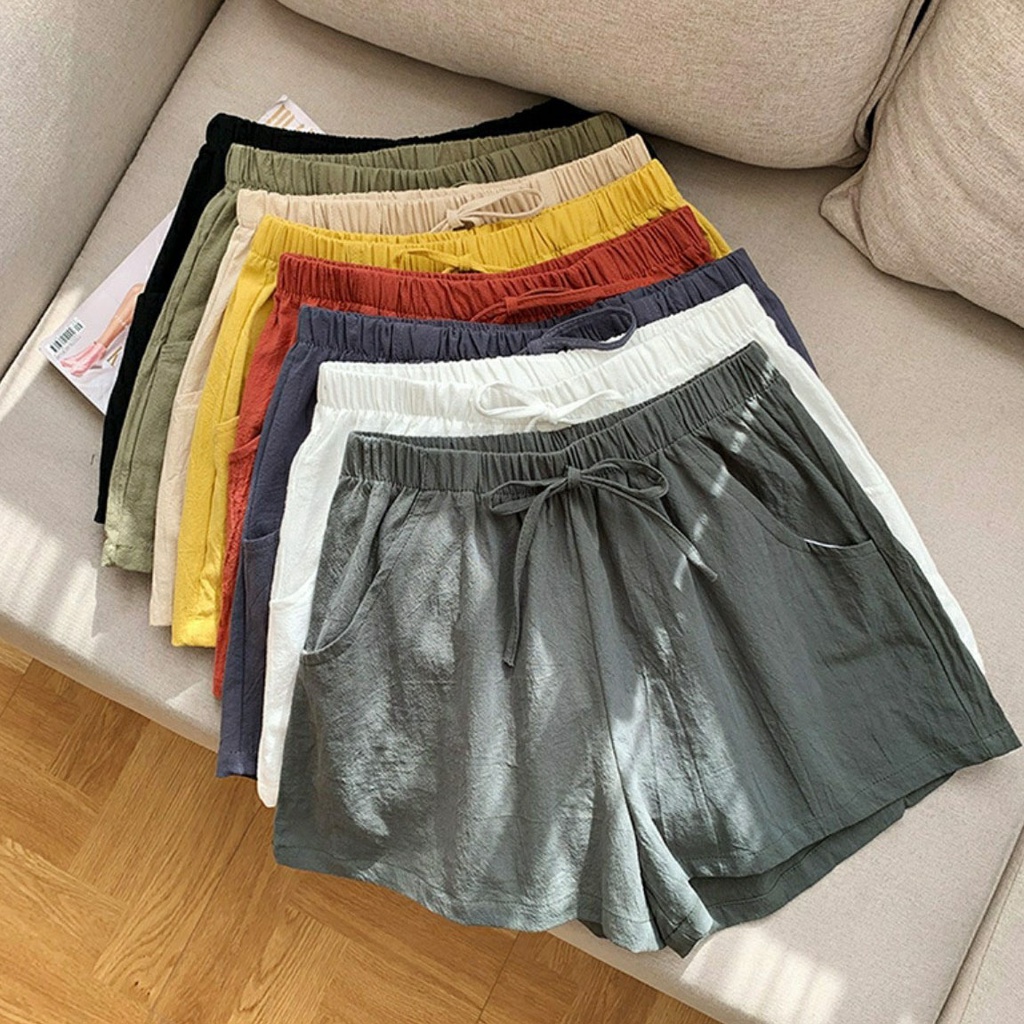 Quần short nữ,quần đùi nữ chất đũi sần nhẹ mặc ở nhà thoáng mát