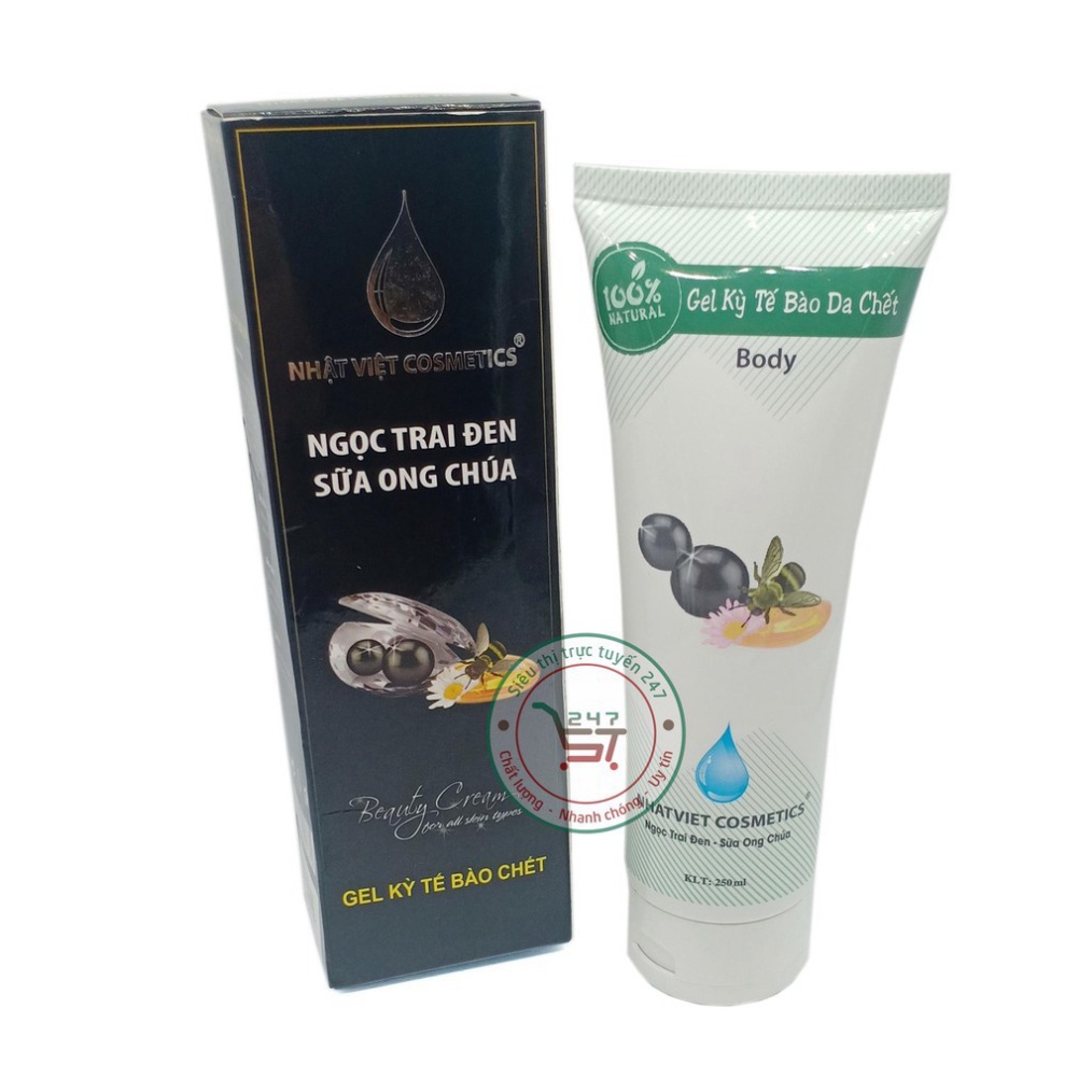 Gel tẩy tế bào chết toàn toàn thân Ngọc Trai Đen sữa ong chúa Nhật Việt 250ml (Đen)