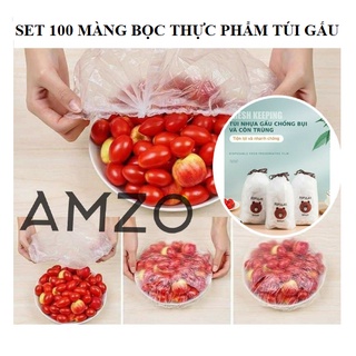 AMZO_(LOẠI ĐỦ) COMBO MÀNG BỌC THỰC PHẨM PE/ TÚI GẤU CÓ CHUN BỌC ĐỒ ĂN CO GIÃN TỐT 24CM (BỌC LỚN DÀI)