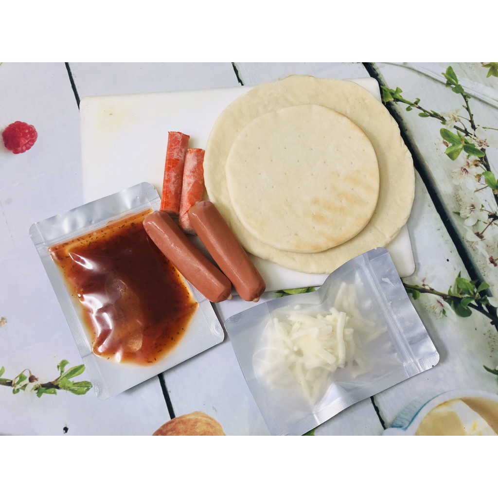 Nguyên liệu làm bánh Pizza ( sốt, đế bánh, phô mai, thanh cua,....)