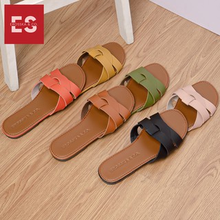Dép nữ thời trang đế bằng Erosska đan chéo đế bệt DE028