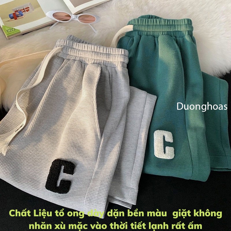 Quần Ống Rộng Suông Chất Tổ Ong Chữ C - Quần Thể Thao Unisex Dày Dặn Phong Cách Ulzzang