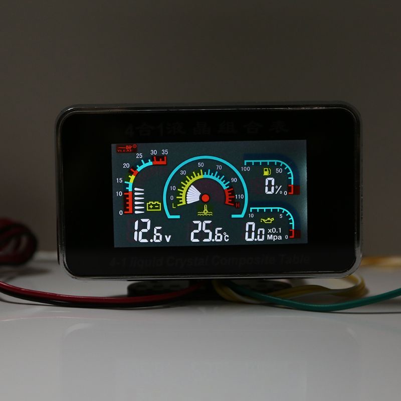 Godd 4 Trong 1 LCD Xe Kỹ Thuật Số Báo Động Đo Áp Suất Vôn Kế Volt Nhiệt Độ Nước Áp Suất Dầu Đồng Hồ Đo Nhiệt Độ Se