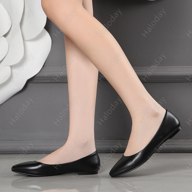 Size lớn 31-44✨Giày Đế Bằng Giày Công Sở Nữ Đen Nông Miệng Giày Chuyên Nghiệp Thoải Mái Chống Trơn Trượt Đế Mềm Mũi Nhọn Giày Da Nữ Trắng Đế Bằng Thoải Mái