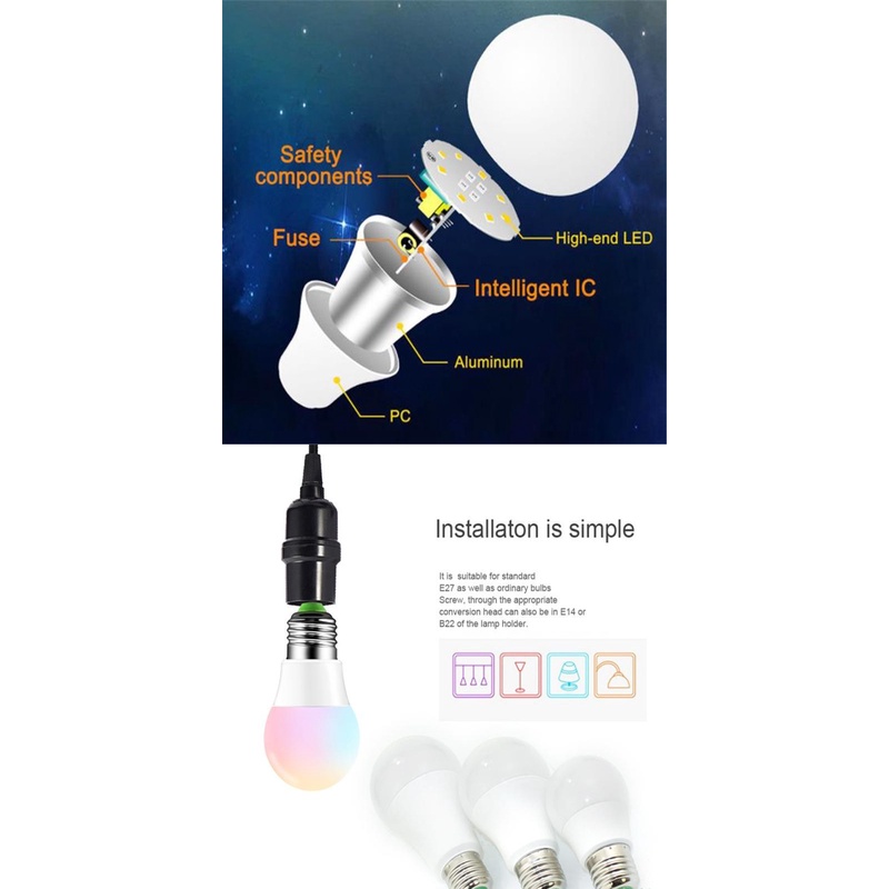Licer Bóng đèn loa RGB / Đuôi đèn E27/ Bóng màu LED 4 chế độ điều khiển từ xa chỉnh độ sáng thông minh 5W/ 10W/ 15W | BigBuy360 - bigbuy360.vn