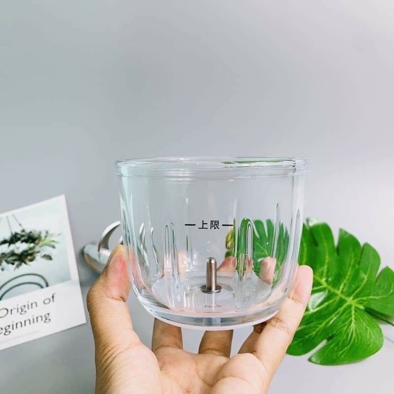 Máy xay đa năng HATTIECS 300ml Máy xay ăn dặm cho bé Cối thủy tinh 6 lưỡi dao cầm tay tiện dụng mesocshop