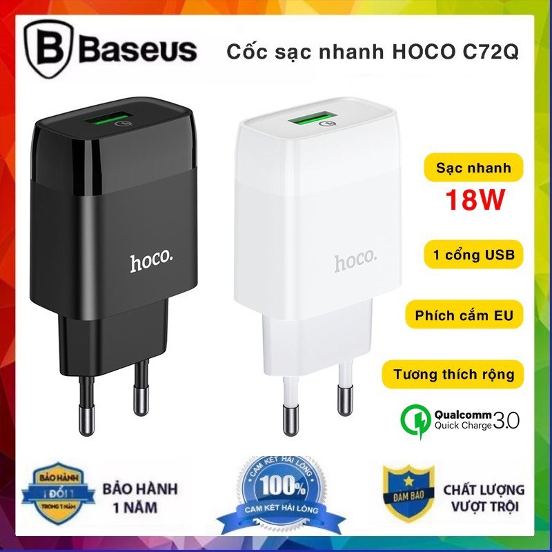 Củ Sạc Nhanh Hoco C72Q - Cốc Sạc Iphone 1 cổng Sạc Nhanh QC3.0 18W Cho ...