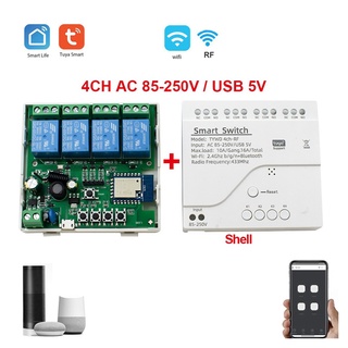 Tuya Smart Wifi Motor Switch ule RF 433 Radio Remote Control 4CH Inching Relay for Alexa Google Home, 4CH