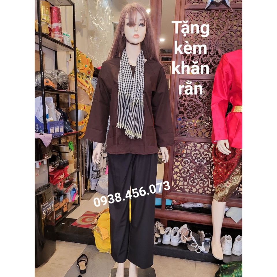 (Giao Hỏa Tốc) Bộ đồ Bà Ba Nữ vải kate cao cấp áo nâu quần đen tặng kèm ...