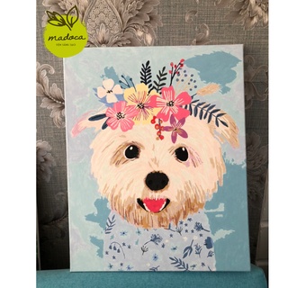 Tranh tô màu theo số hóa Madoca có khung 40x50cm Chú Sói đội hoa đáng yêu T586