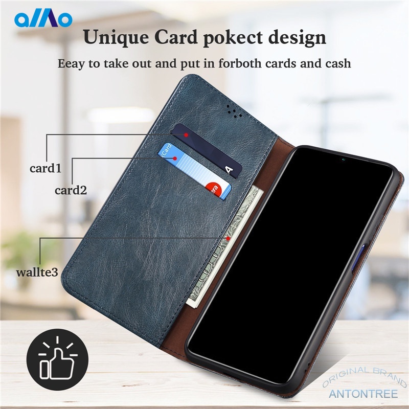 Bao da điện thoại kiểu ví nắp lật từ tính có ngăn đựng thẻ kiêm giá đỡ cho Oppo Reno 6z Reno6 Z 6 Pro 5g