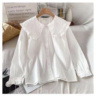 Áo Sơ Mi Nữ Tay Dài Cổ Búp Bê Phối Ren Phong Cách Hàn Quốc baju baju wanita Lenan panjang