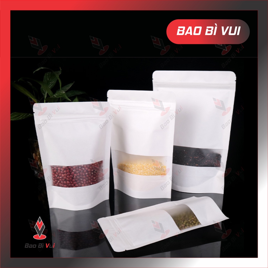 [1kg] Túi zip cửa sổ tràn trắng sữa MPET cao cấp, BAO BÌ VUI