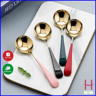 Thìa Ăn Cơm Bằng Inox Mạ Vàng Cán Dài Nhiều Mầu { H }