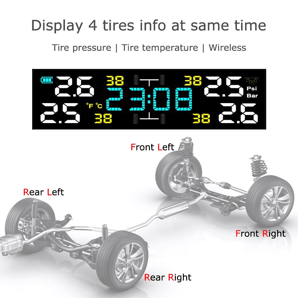 Ảnh Hệ Thống Giám Sát Áp Suất Lốp Xe Hơi TPMS Thông Minh Sạc Năng Lượng Mặt Trời Tự Động Màn Hình LCD Với 4 Cảm Biến 2