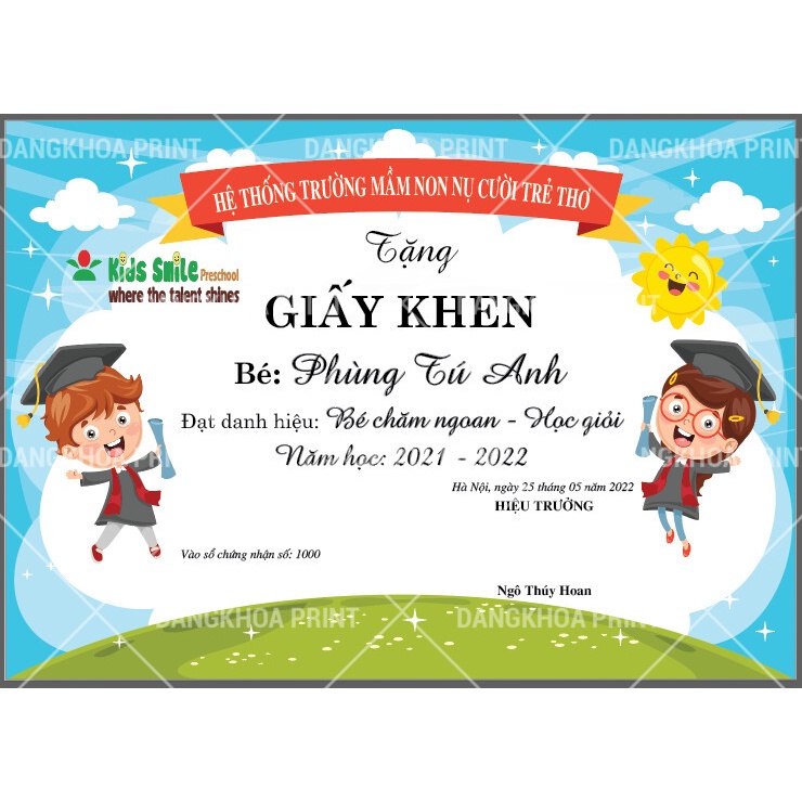 In thư khen, phiếu khen, giấy khen,chứng nhận cho học sinh tiểu học, mầm non SL ít, in SL nhiều liên hệ báo giá