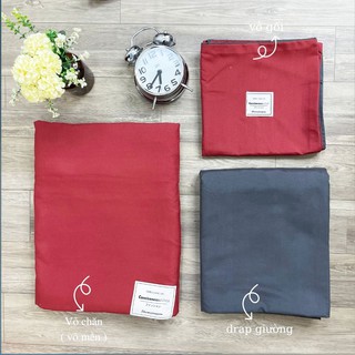 Bộ chăn ga gối drap Cotton Tici M2T Bedding đỏ phối ghi, vỏ chăn mền, grap nệm và 2 bao gối