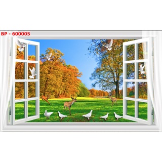 Tranh dán tường 3d cửa sổ thoáng mát tạo cảm giác thoải mái, tự nhiên