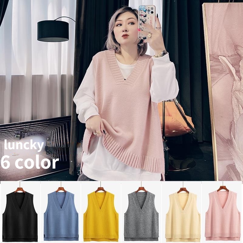 Áo Vest nữ cỡ lớn thời trang dệt kim cổ chữ V dáng rộng
