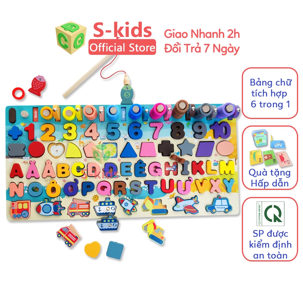 Ảnh Đồ chơi giáo dục S-kids, Bảng chữ cái bằng gỗ cho bé Tích Hợp Số và Trò chơi câu cá nam châm. 2