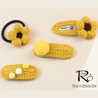Combo 4 kẹp tóc, cột tóc hoa pom nhiều màu cho nữ và bé gái đẹp xinh 5cm, 6cm |Shop Rô Handmade