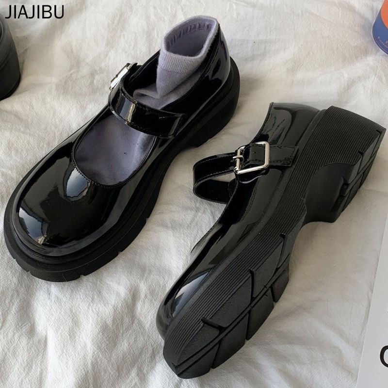 Giày Học Sinh JK Thời Trang Nhật Bản Giày Nữ Thick Sole Round Toe Mary Jane Leather Shoes British Preppy Soft-soled Lolita Shoes Giày Da Bóng Màu Đen Giày Cosplay Đế Mềm Chống Trượt Giày Khiêu Vũ Giày Công Chúa Thời Trang Hàn Quốc