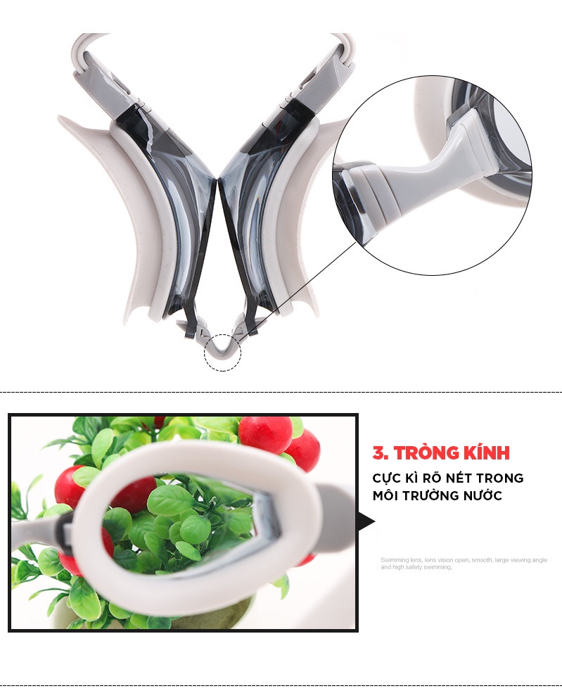 Mô tả Kính Bơi Cận Từ 2 Đến 7 Độ Kính Bơi Người Cận Dây Đeo Êm Ái Chống UV Chông Sương Thời Trang Cleacco SG1670 Boro Sport - 7