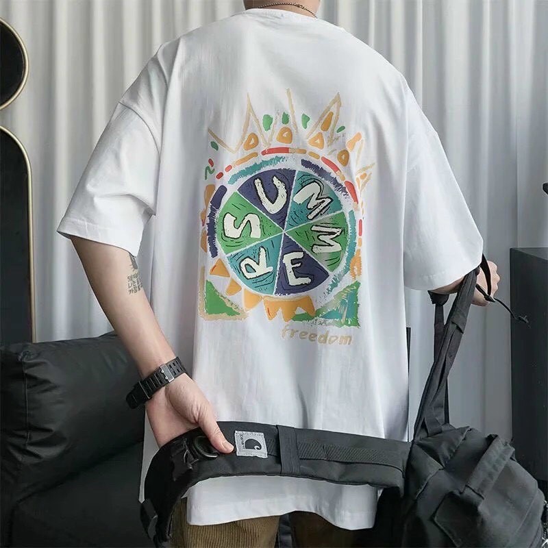 Áo thun nữ nam unisex tay lỡ form rộng freesize màu đen trắng đỏ mận - summer resume
