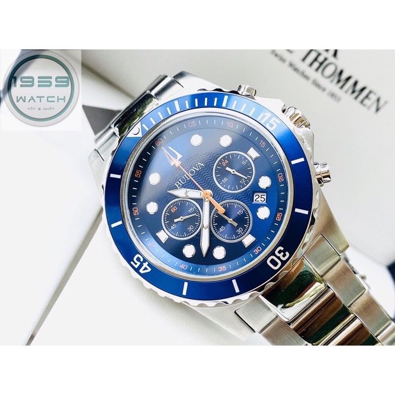 ng h nam BULOVA Chronograph Quartz Blue Dial Stainless Steel Men s Watch 98B325