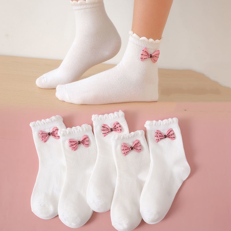 Vớ Cotton Trắng Đính Nơ Họa Tiết Hoạt Hình Dễ Thương Cho Bé Gái