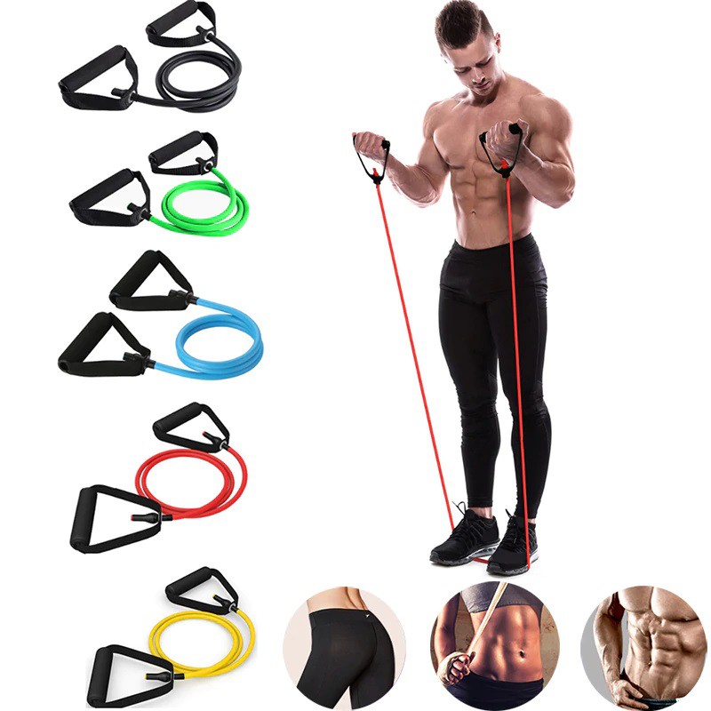 Dây tập kháng lực YOGA tập bụng co giãn, kéo cơ có tay cầm SPORTY theo cấp độ 10, 15, 20, 25, 30LBS